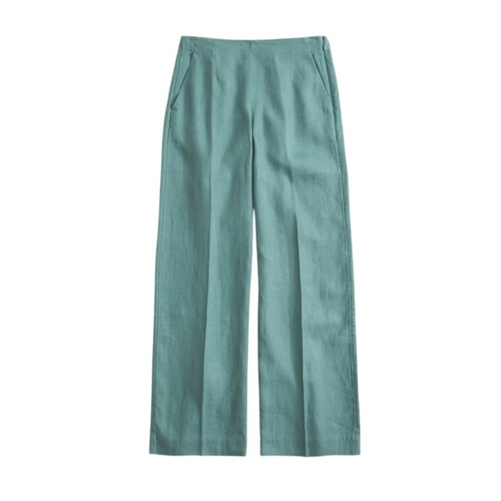 Abercrombie & Fitch Wide Leg Pants Linen Mid Rise 24 Long Green Coastal Chic NWT